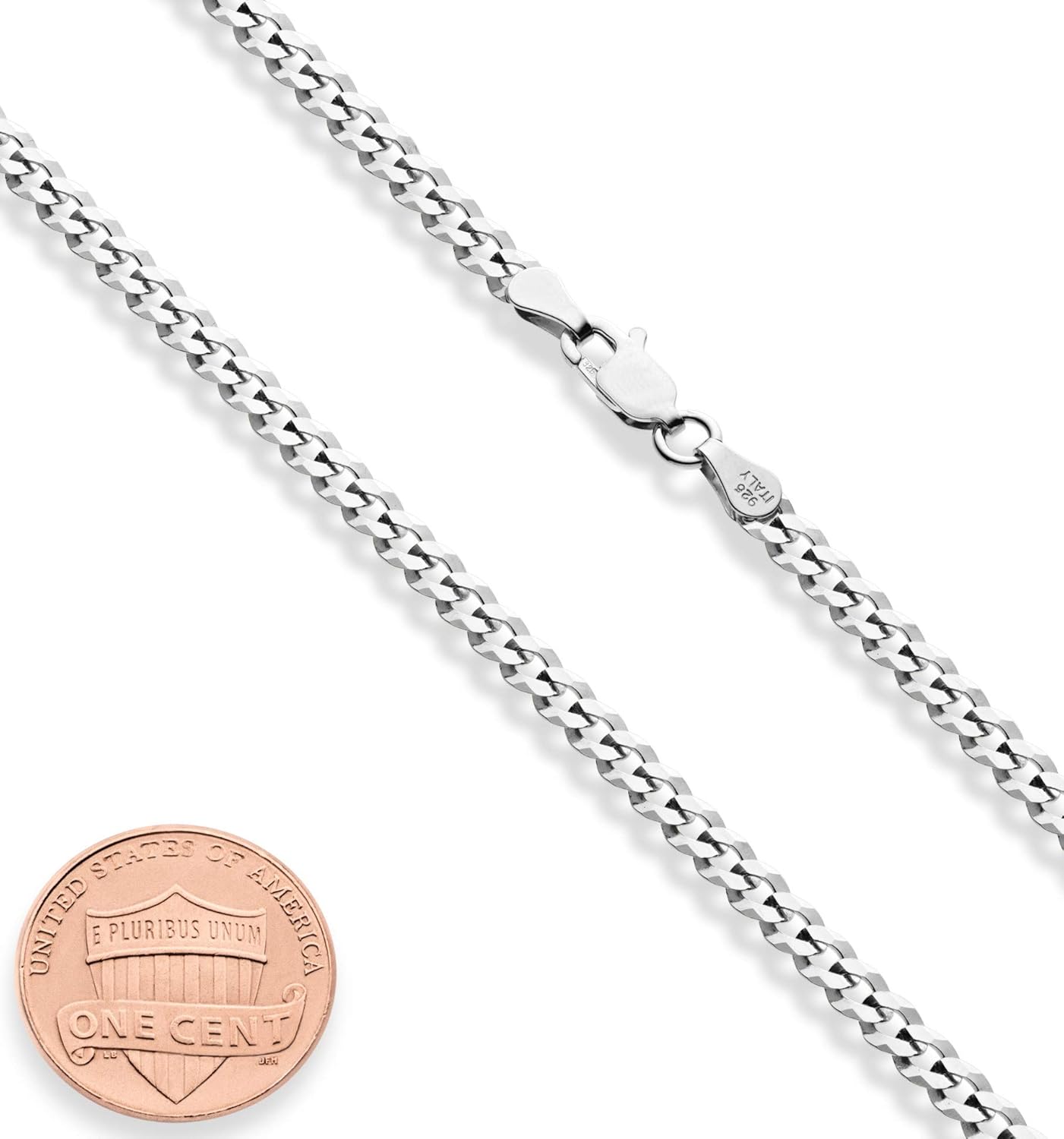 Italian Solid 925 Sterling Silver 3.5mm Diamond Cut Cuban Link Curb Chain Necklace for Women Men, Made in Italy - Image 2