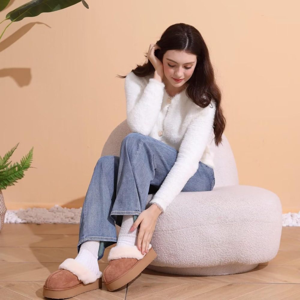 Fuzzy Platform Slippers for Women Cozy Womens Platform Slippers Winter House Slippers for Women Indoor and Outdoor - Image 4