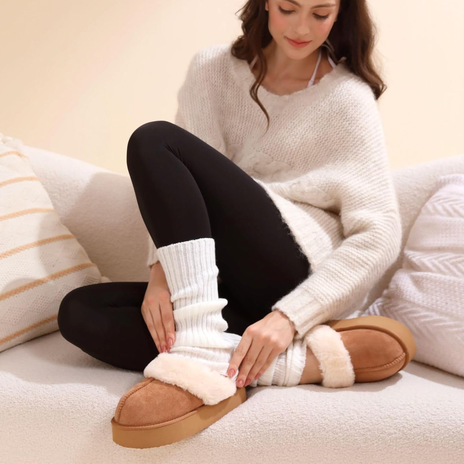 Fuzzy Platform Slippers for Women Cozy Womens Platform Slippers Winter House Slippers for Women Indoor and Outdoor - Image 5