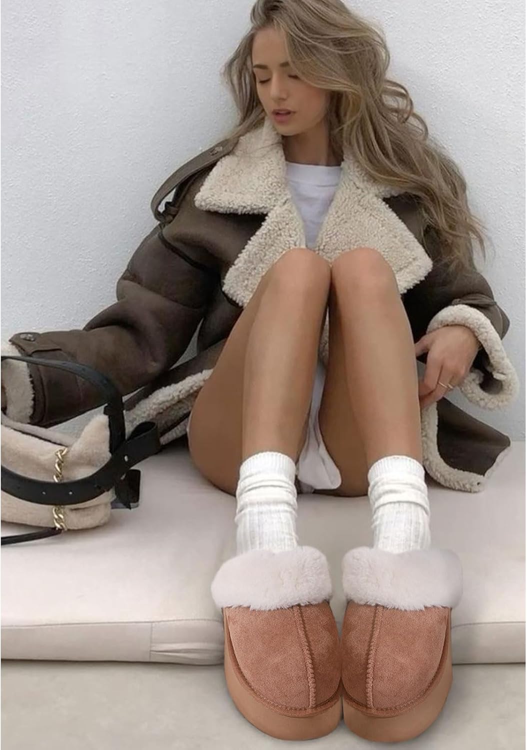 Fuzzy Platform Slippers for Women Cozy Womens Platform Slippers Winter House Slippers for Women Indoor and Outdoor - Image 6