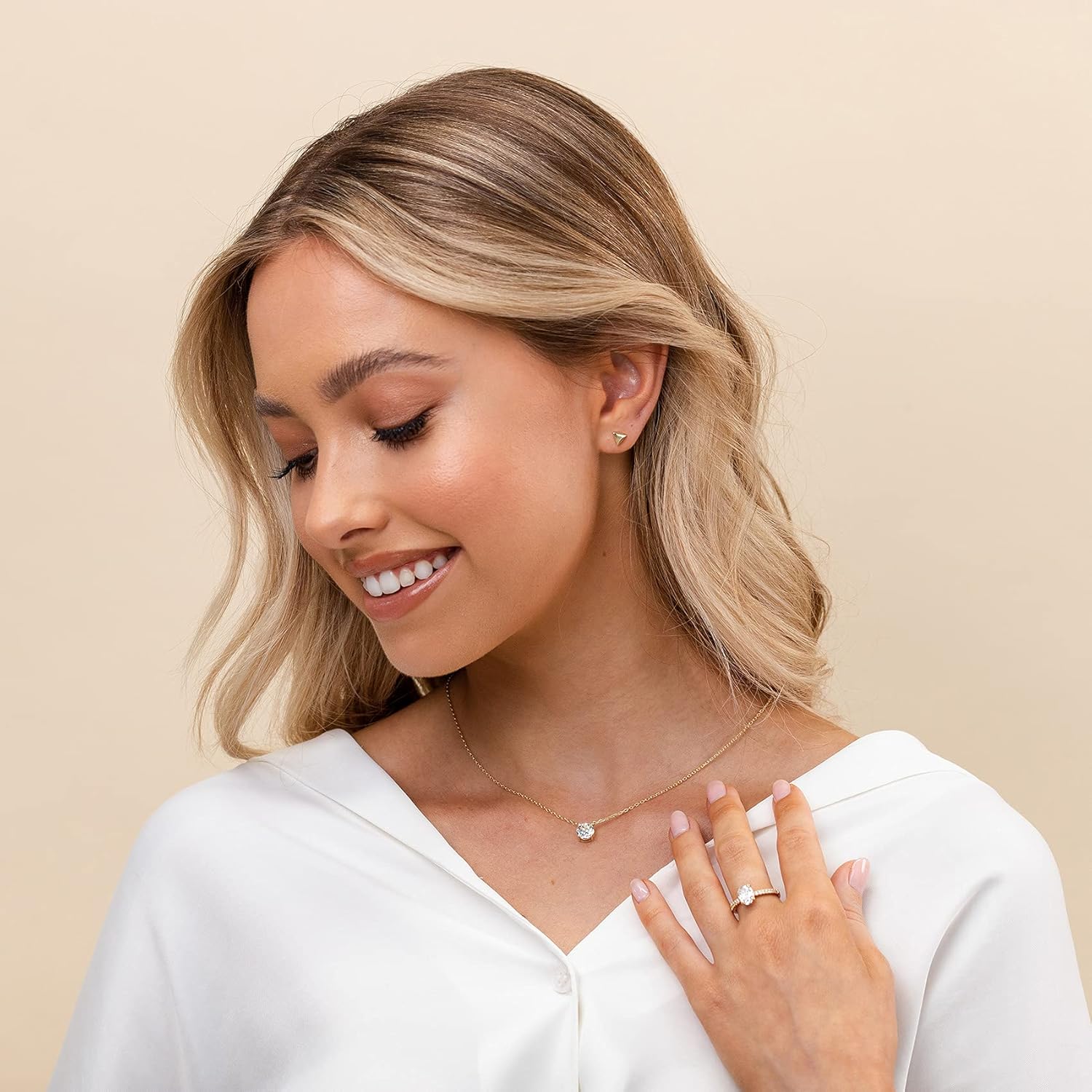 14K Gold Plated Crystal Solitaire 1.5 Carat (7.3mm) Cubic Zirconia Dainty Choker Necklace | Gold Necklaces for Women - Image 4