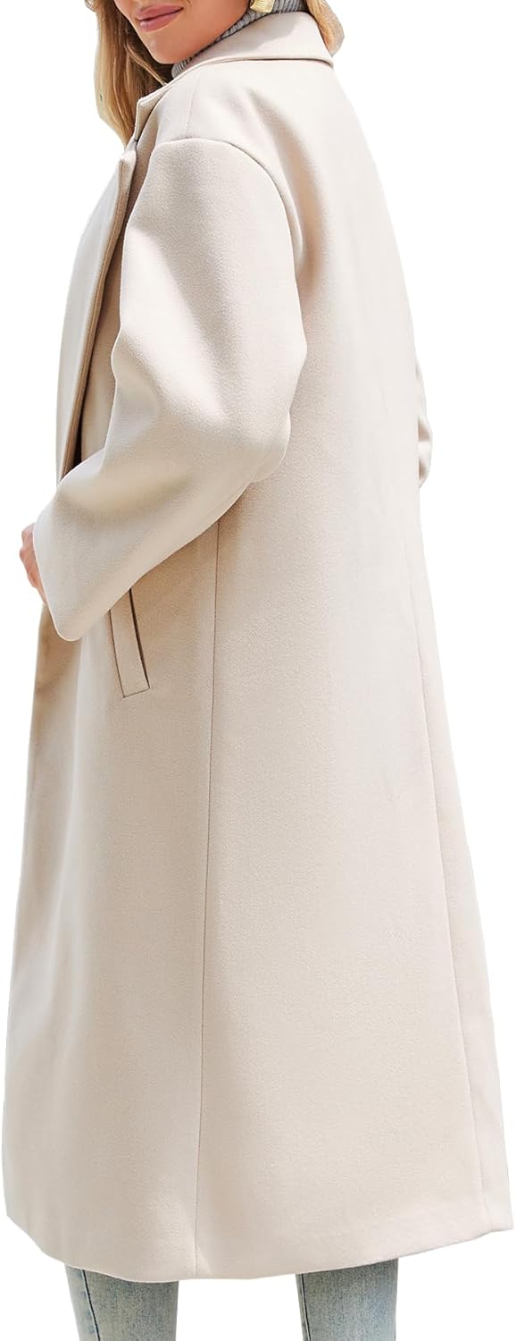 Women's Winter Wool Coat Notch Lapel Single Breasted Casual Mid Long Pea Trench Coat - Image 3