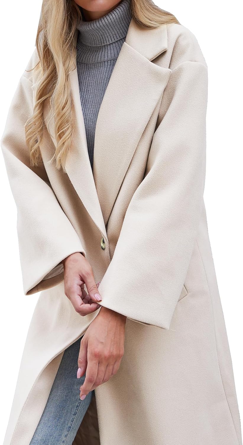 Women's Winter Wool Coat Notch Lapel Single Breasted Casual Mid Long Pea Trench Coat - Image 4