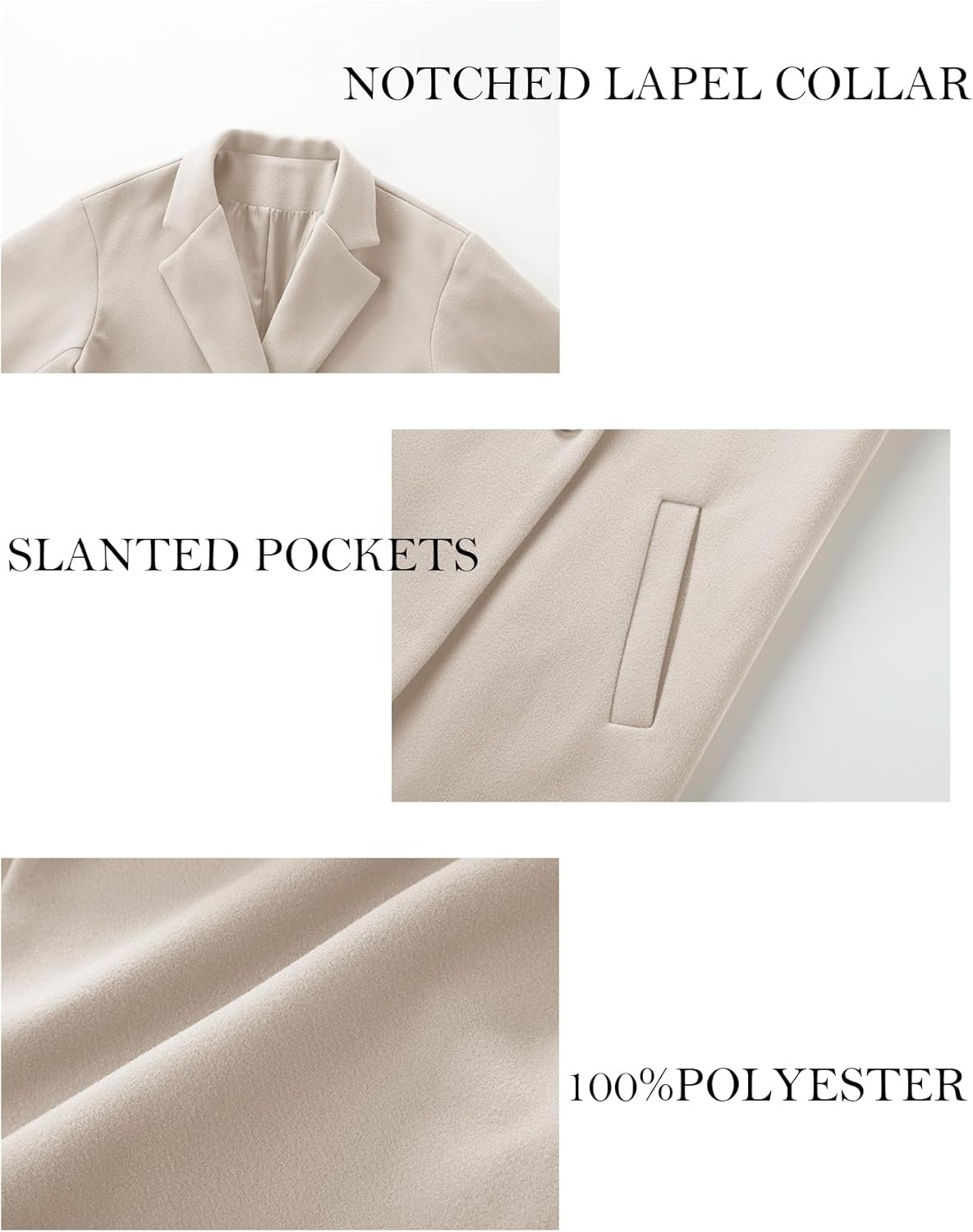Women's Winter Wool Coat Notch Lapel Single Breasted Casual Mid Long Pea Trench Coat - Image 5